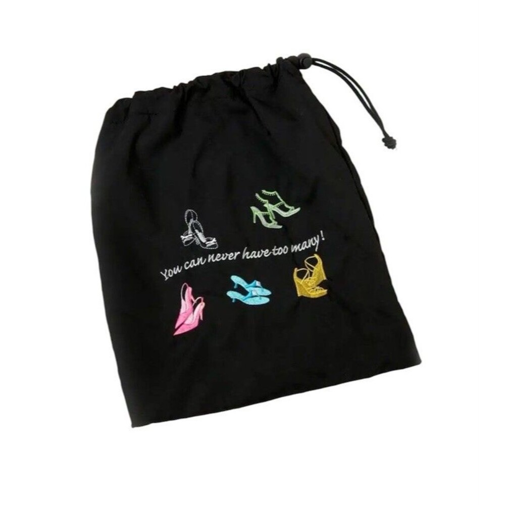 Black & Multicolor Travel Shoe Storage Pouch Bag